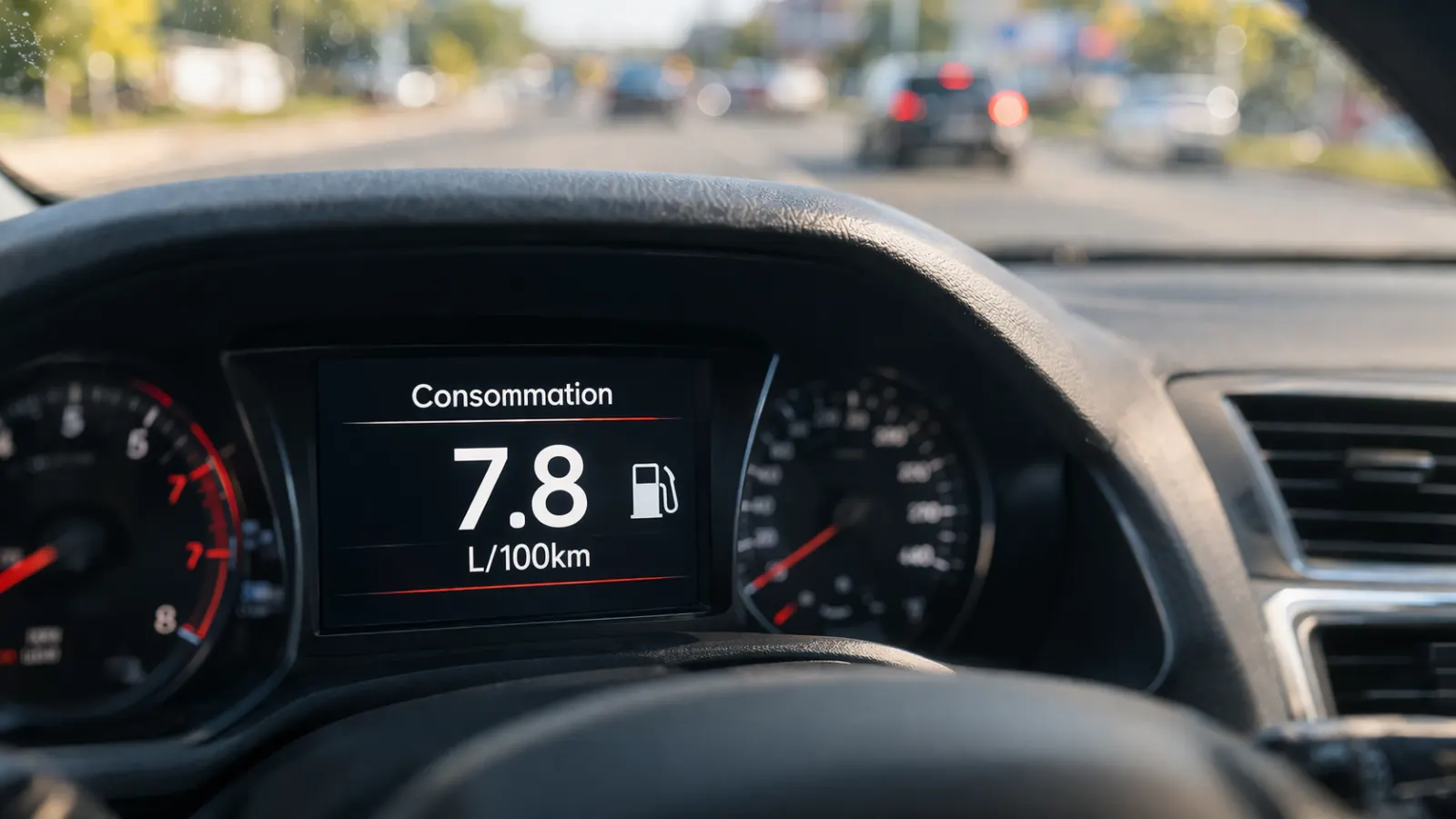 Affichage de consommation de carburant sur tableau de bord automobile